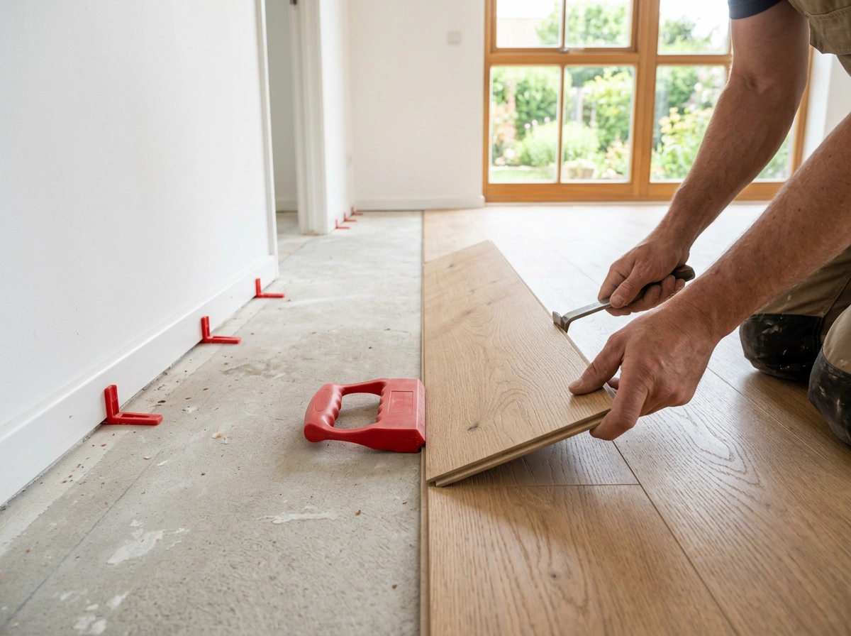 Laminaatplank wordt in elkaar geklikt